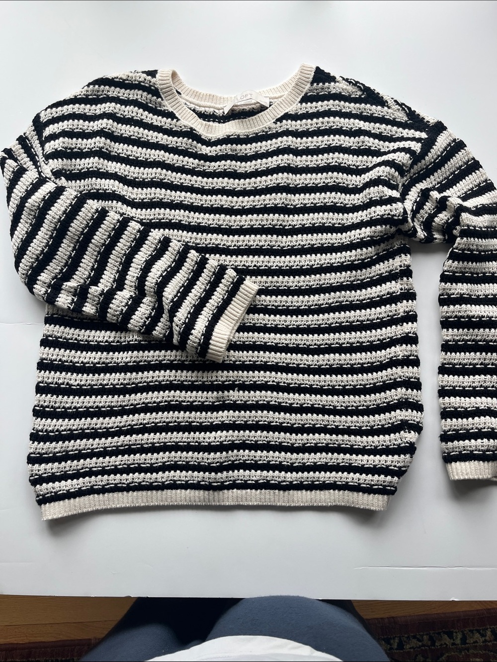 Loft Black and white Small Petite  Crew Neck Sweater